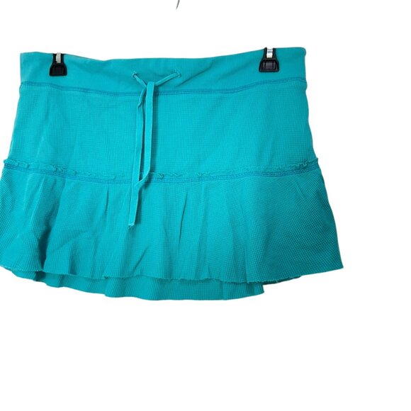 Wet Seal VINTAGE Y2K Rib Knit Turquoise Ruffle Cotton Mini Skirt Juniors Size L - Picture 8 of 9